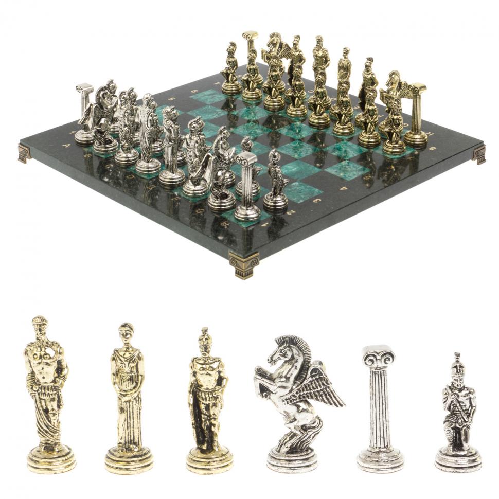 Шахматы "Восточные" доска 40х40 см из змеевика фигуры металл фото 1 — 