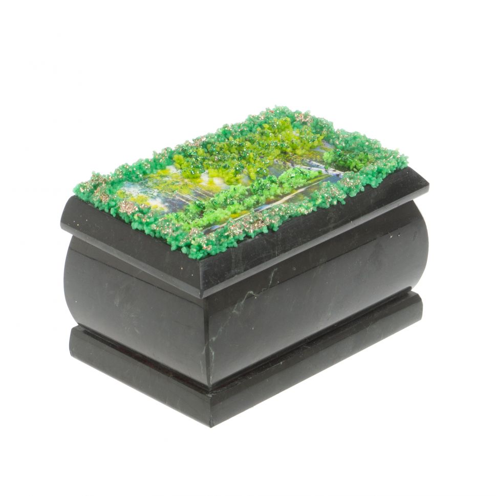 Шкатулка "Летний пейзаж" змеевик каменная крошка 10х6,5х6 см фото 1 — 