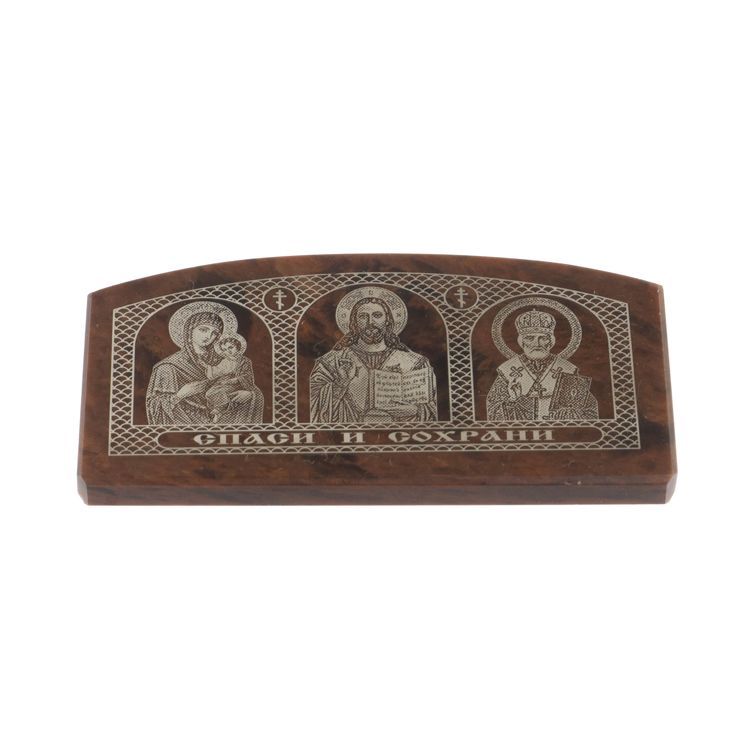 Икона в машину из коричневого обсидиана "Триптих" 6х3 см фото 1 — 