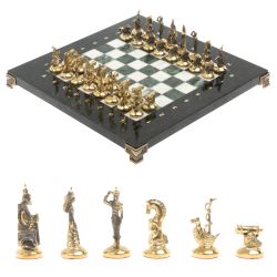 Шахматы &quot;Итальянская война&quot; фигуры бронза доска 28х28 см из мрамора и змеевика — 