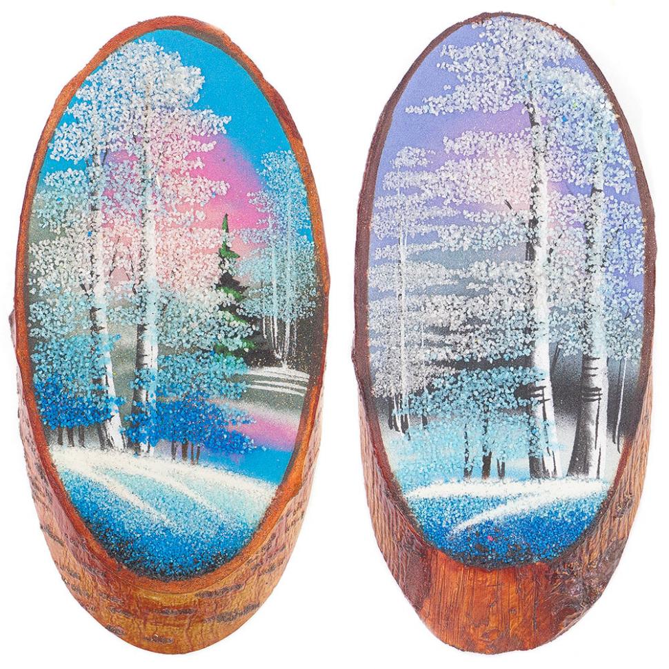 Панно на срезе дерева "Зима" вертикальное 20-25 см каменная крошка фото 1 — 