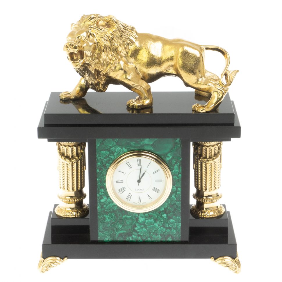 Часы "Лев" из малахита фото 1 — 