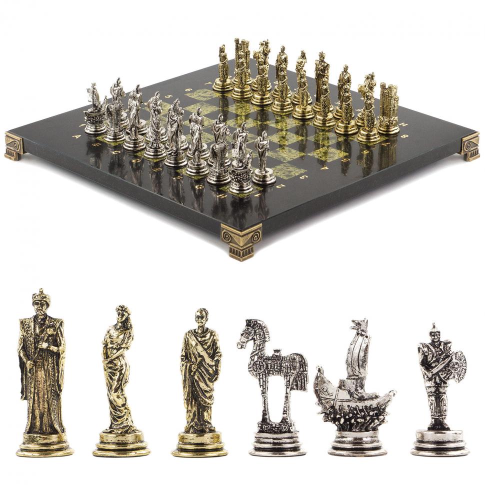 Шахматы подарочные "Троянская война" 28х28 см из змеевика фото 1 — 