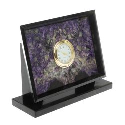 Часы настольные из камня чароит и долерит 15х5,5х12 см — 