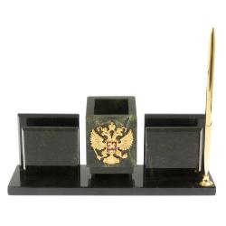 Письменный прибор &quot;Менеджер&quot; из черного змеевика с гербом — 