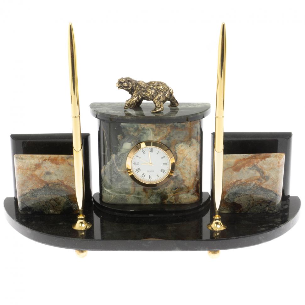 Настольный прибор "Медведь" из офиокальцита фото 1 — 