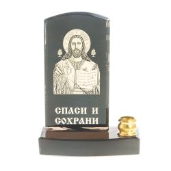 Икона с подсвечником &quot;Спаситель&quot; камень обсидиан — 