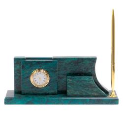 Визитница с часами &quot;Силуэт&quot; камень змеевик — 