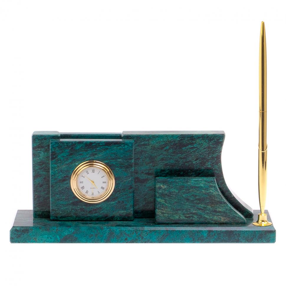 Визитница с часами "Силуэт" камень змеевик фото 1 — 