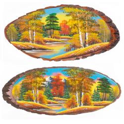 Панно на срезе дерева &quot;Осень&quot; горизонтальное 65-70 см каменная крошка — 