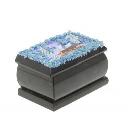 Шкатулка &quot;Зимний пейзаж с домиком&quot; змеевик каменная крошка 10х6,5х6 см — 