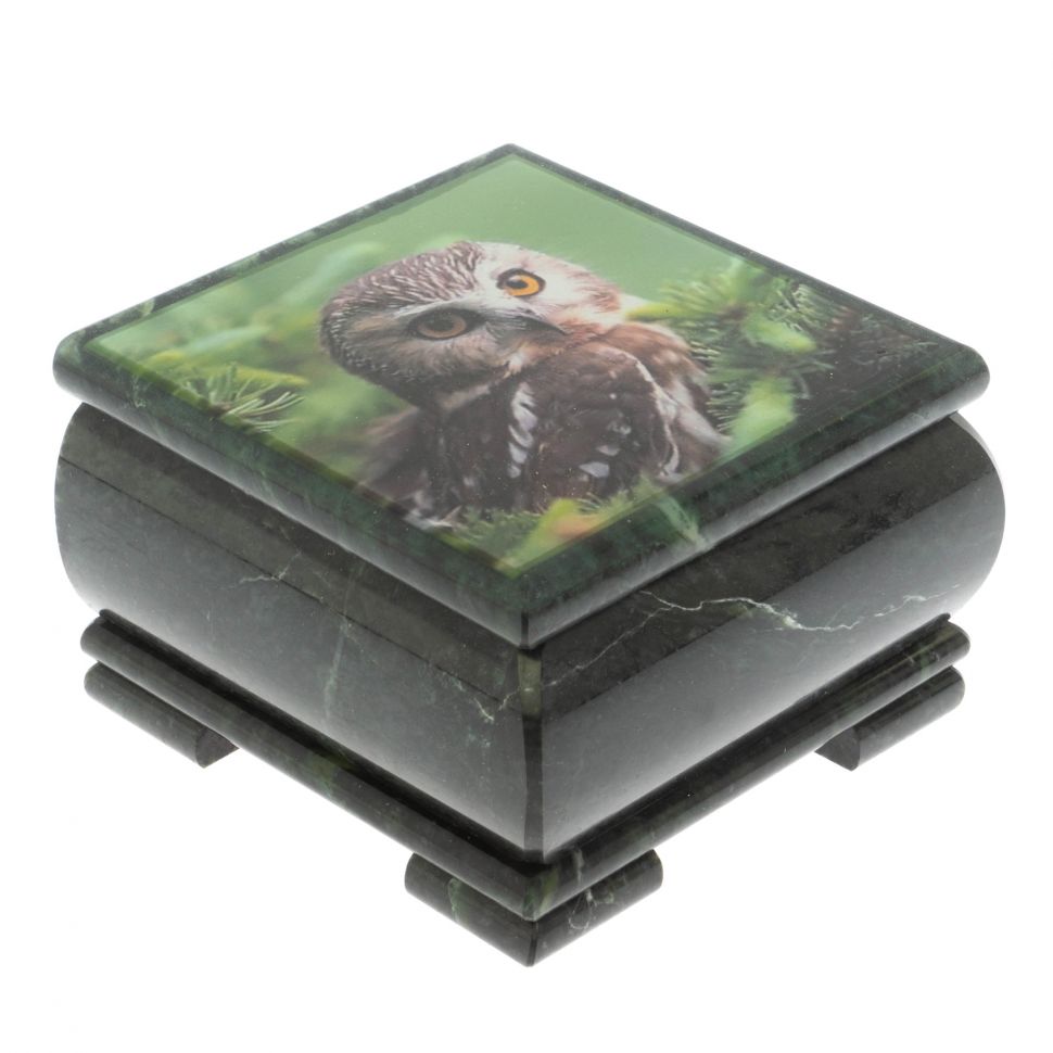 Шкатулка "Сова" из змеевика 13х13х8 см фото 1 — 