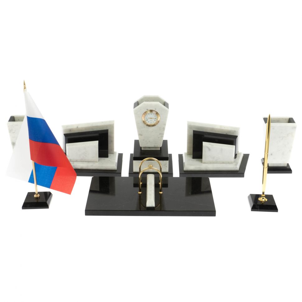 Письменный набор "Бюрократ" из мрамора с часами фото 1 — 