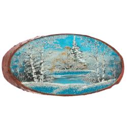 Панно на срезе дерева &quot;Зима&quot; горизонтальное 40-45 см каменная крошка — 