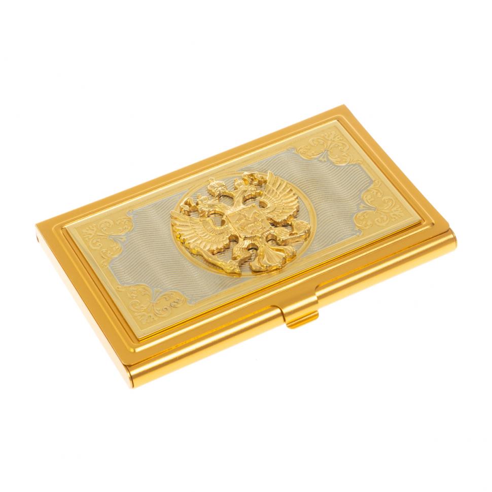 Металлическая визитница "Герб России" в подарочном футляре Златоуст фото 1 — 