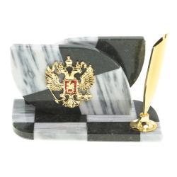 Визитница &quot;Шахматная&quot; из мрамора и змеевика — 