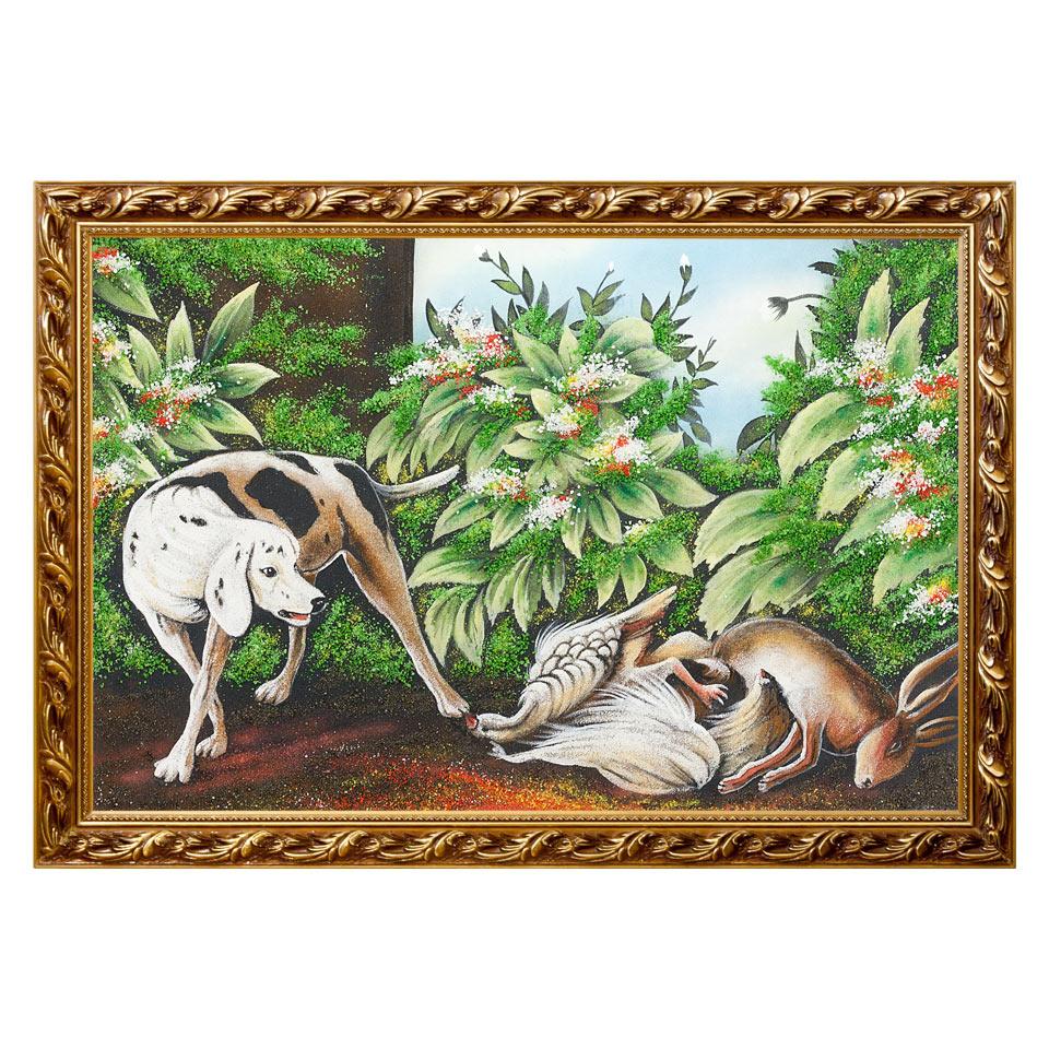 Натюрморт с собакой багет 46х66 см, каменная крошка фото 1 — 