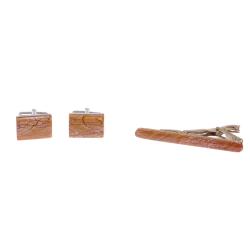 Набор запонки прямоугольные и зажим для галстука камень яшма — 