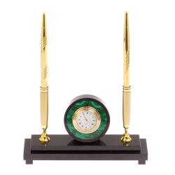 Часы настольные с двумя ручками камень малахит — 