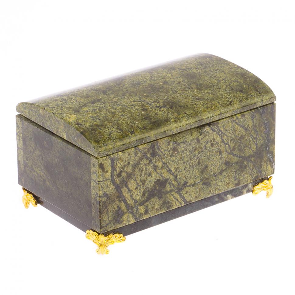 Шкатулка "Сундук" средний из змеевика на ножках 12х8х7 см фото 1 — 