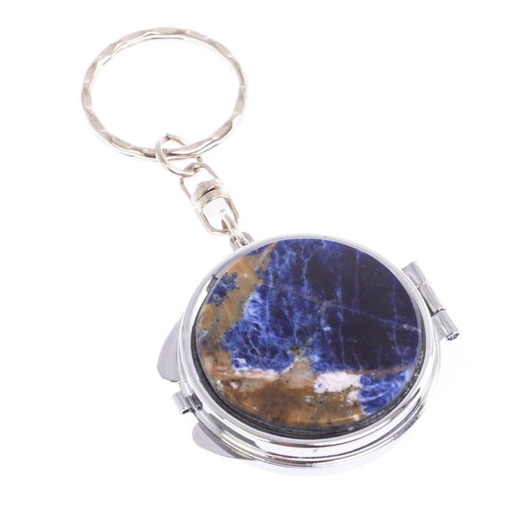 Складное зеркало брелок из содалита круглое фото 1 — 