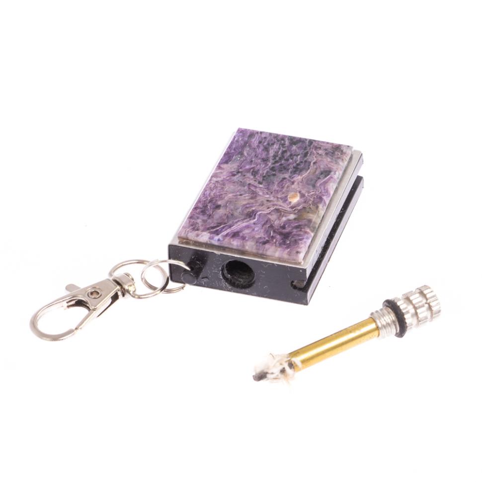 Брелок огниво "Вечная спичка" с накладкой из камня чароит 2,8х1,3х5 см фото 1 — 