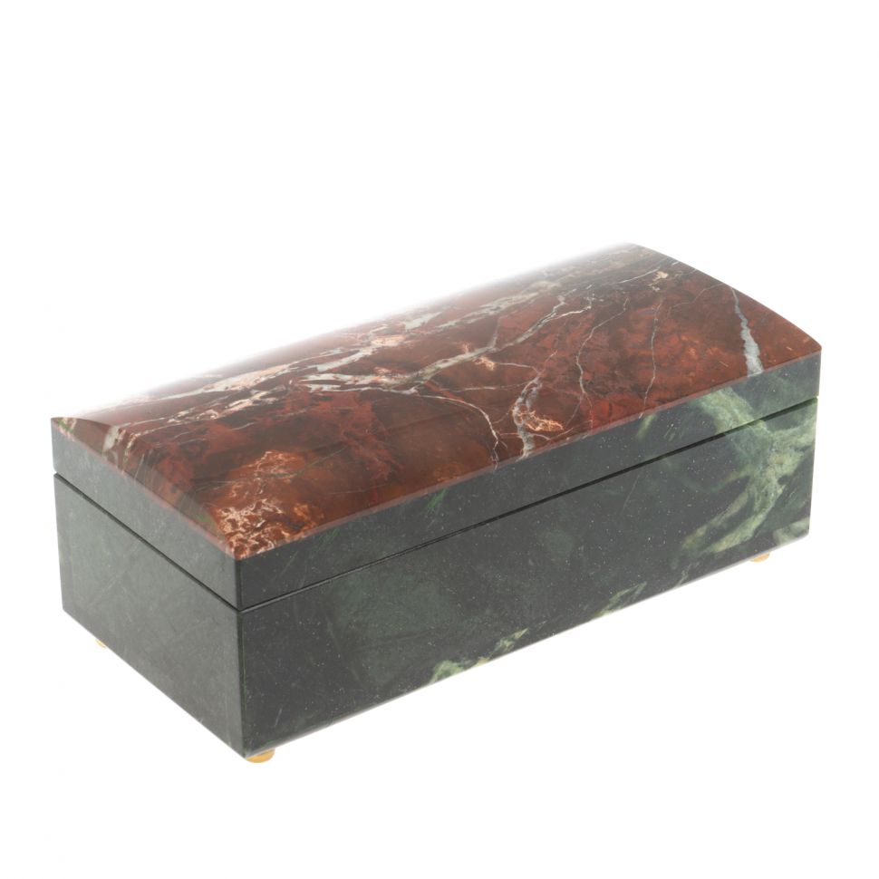 Шкатулка из яшмы и змеевика 18,5х9х7,5 см фото 1 — 