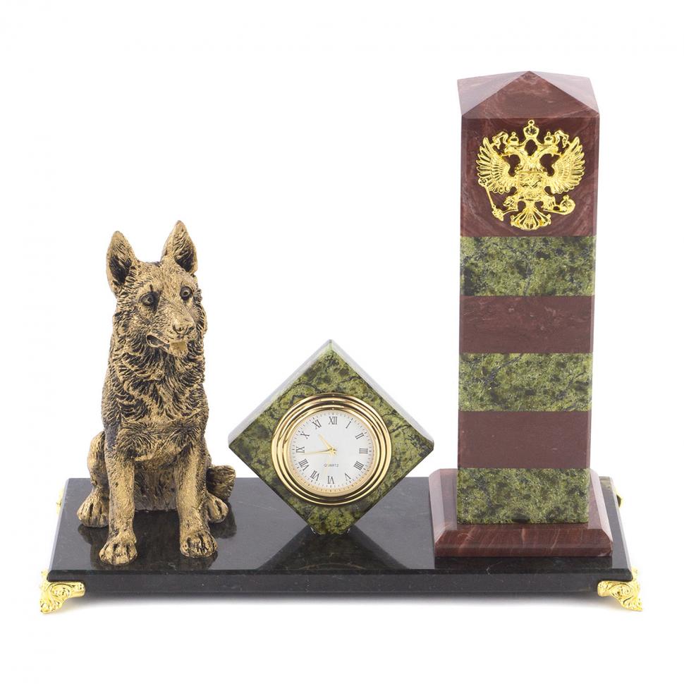 Часы из камня "Пограничный столб" лемезит змеевик мрамолит фото 1 — 