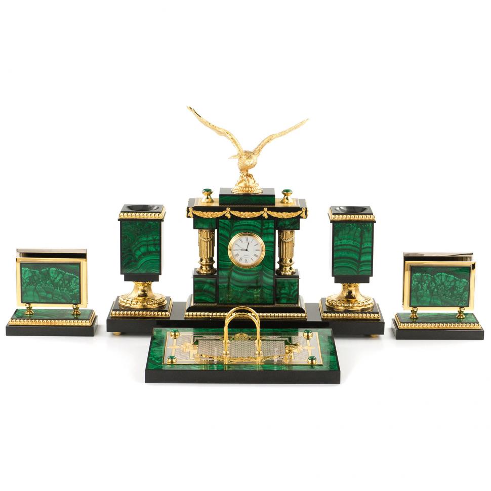 Настольный набор "Орел" из малахита фото 1 — 