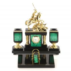 Письменный набор &quot;Георгий Победоносец&quot; из камня малахит с бронзой — 