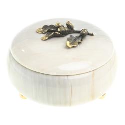 Шкатулка круглая &quot;Желуди&quot; камень мрамор 15х15х8 см — 