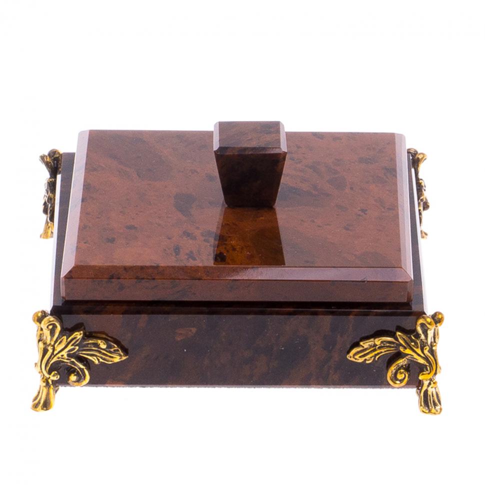 Шкатулка из обсидиана на ножках 12х12х5,5 см фото 1 — 