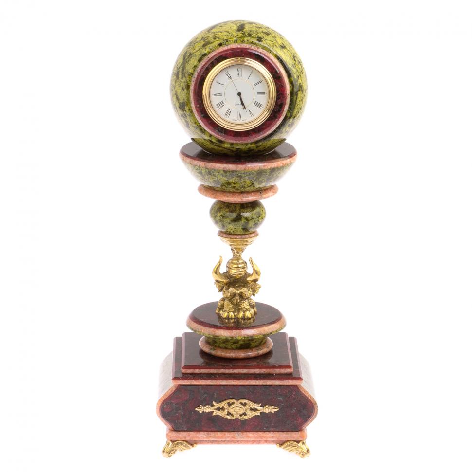 Часы антистресс "Шар на слоне" из змеевика 10,5 см фото 1 — 