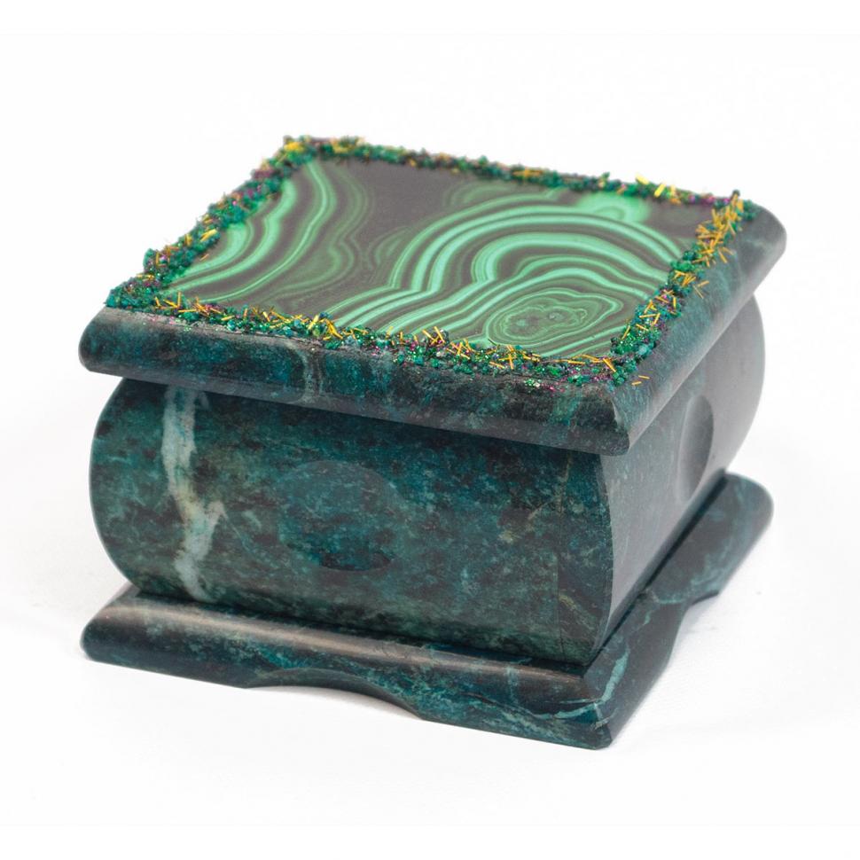 Шкатулка с иллюстрацией под малахит 10х10х7 см фото 1 — 