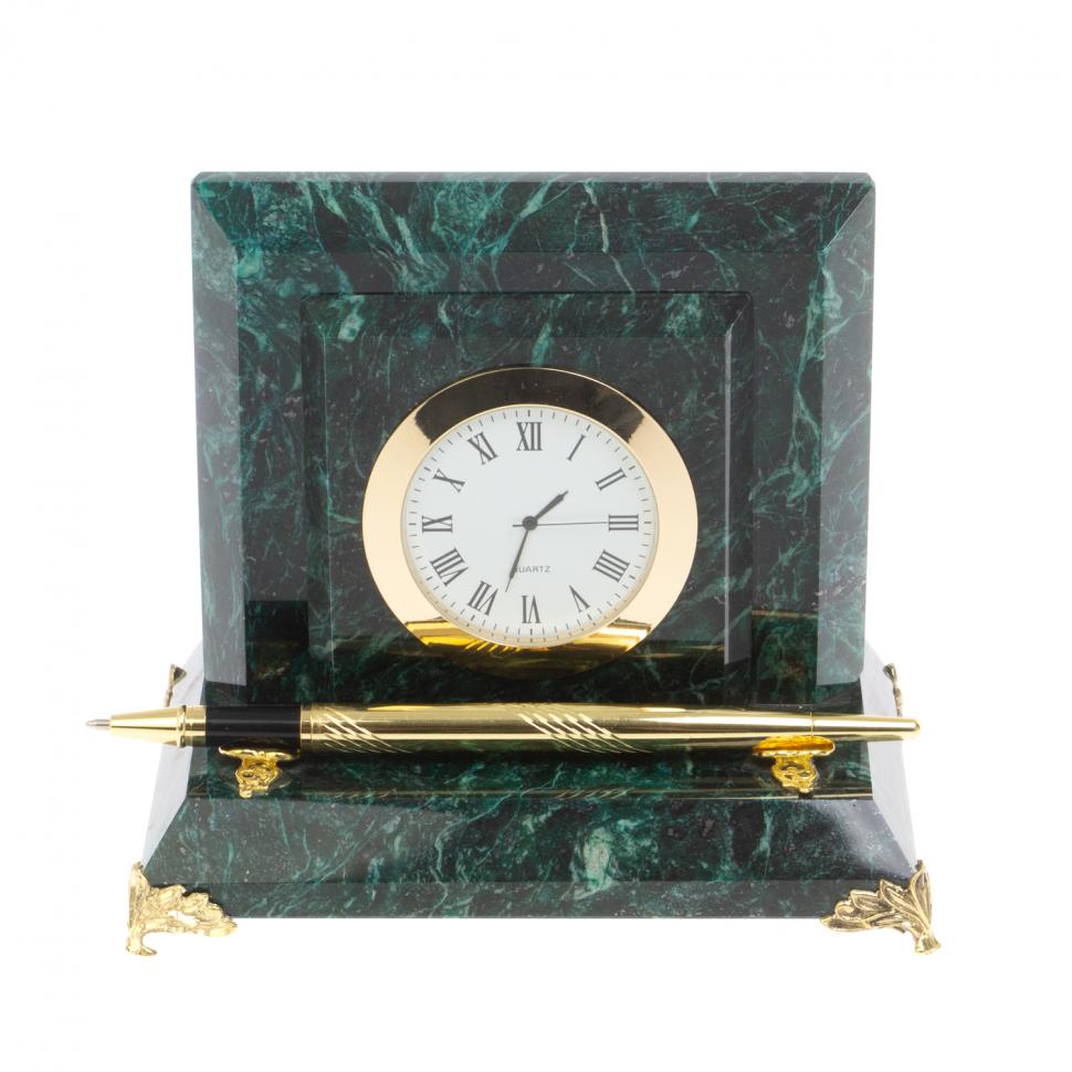 Настольные часы из змеевика 16х10х13,5 см фото 1 — 