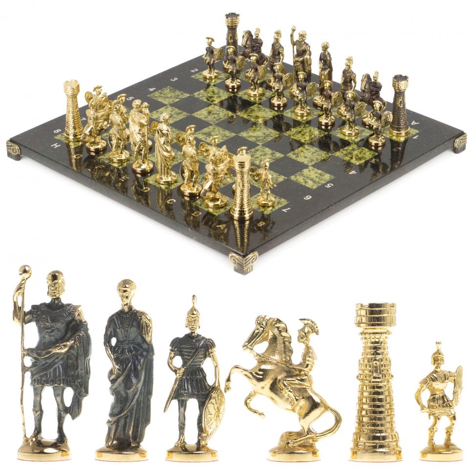 Шахматы бронзовые "Римские" доска змеевик 40х40 см фото 1 — 