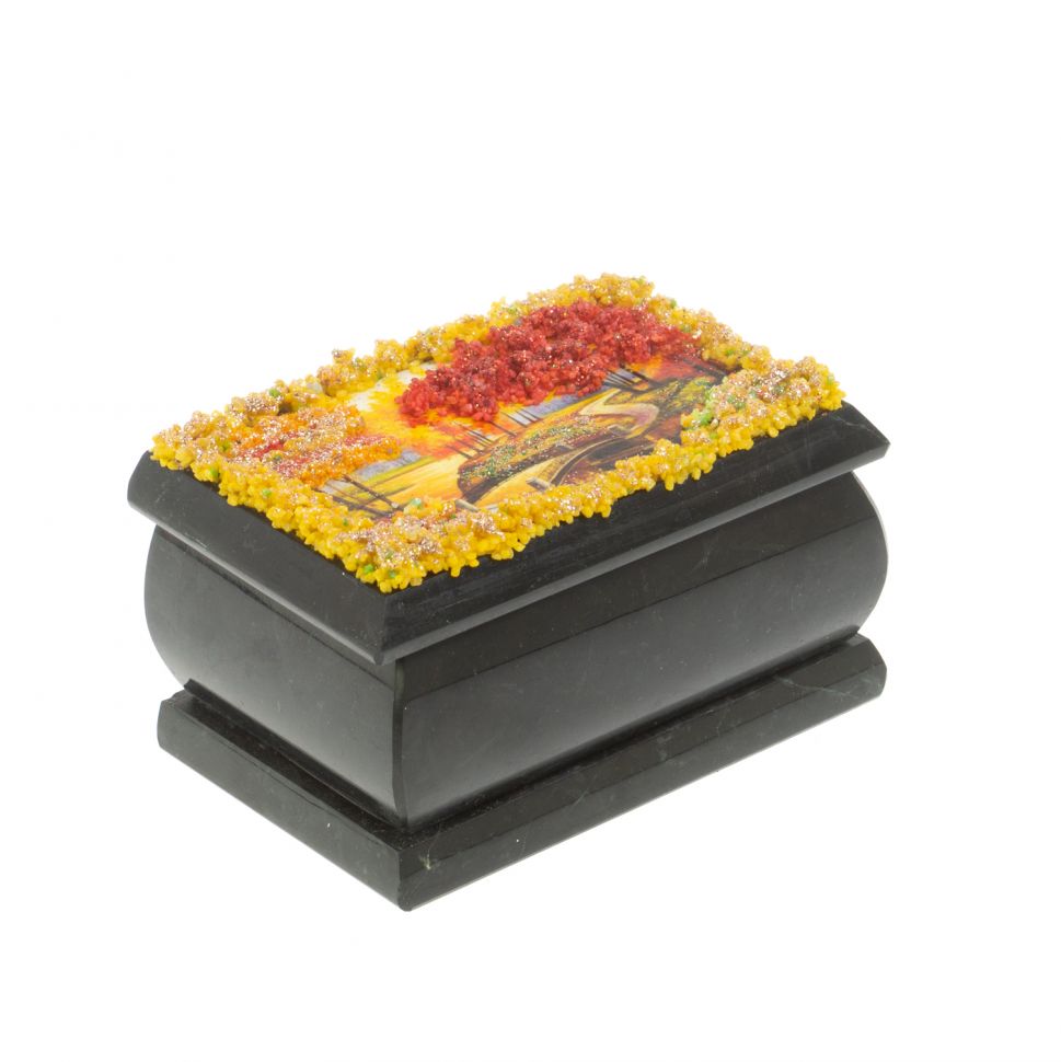 Шкатулка "Осенний пейзаж" змеевик каменная крошка 10х6,5х6 см фото 1 — 