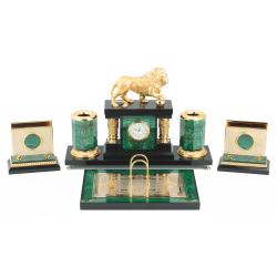 Настольный набор &quot;Лев&quot; малахит долерит — 