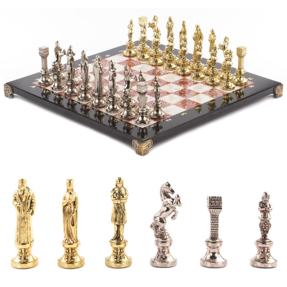 Шахматы "Ренессанс" доска 36х36 см мрамор лемезит фигуры цвет золото / серебро фото 1 — 