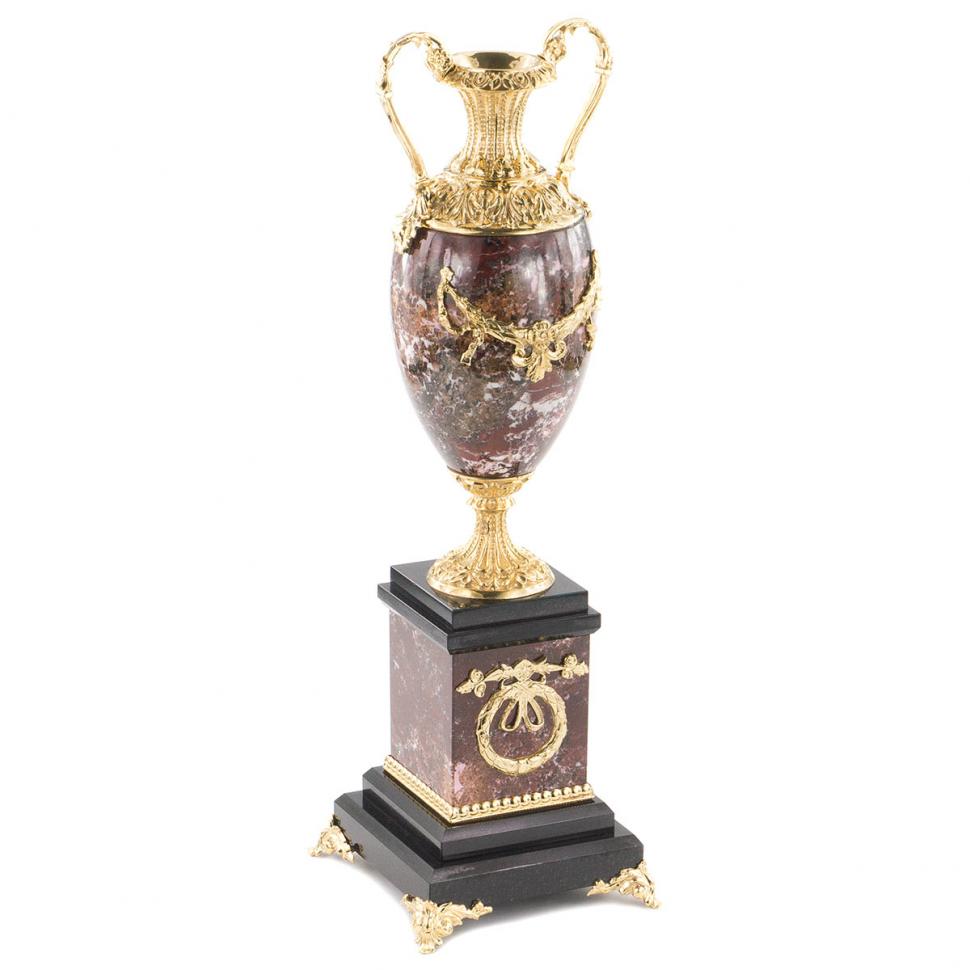 Каменная ваза "Афина" из креноида с декором из бронзы фото 1 — 