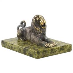 Бронзовая фигурка &quot;Лев лежит&quot; камень змеевик — 