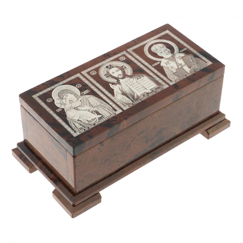 Шкатулка с иконой "Святые лики" камень обсидиан 18,5х10х7,5 см фото 1 — 