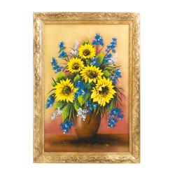 Картина из каменной крошки &quot;Букет с подсолнухами&quot; багет 49х69 см — 
