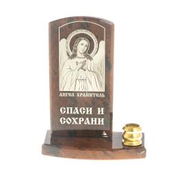 Икона с подсвечником &quot;Ангел Хранитель&quot; камень обсидиан — 