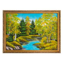 Картина &quot;Осенний пейзаж&quot; багет 57х76 см каменная крошка — 