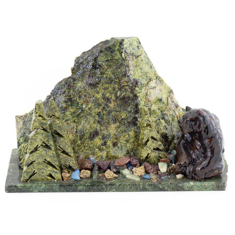 Сувенир "Мишка сидящий у ёлки" змеевик фото 1 — 