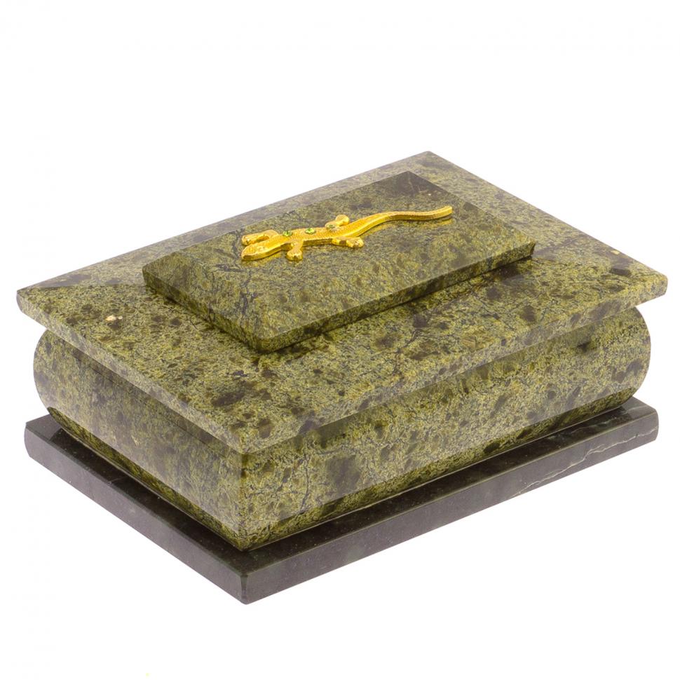 Шкатулка из светло-зеленого змеевика 12х8,5х6 см фото 1 — 