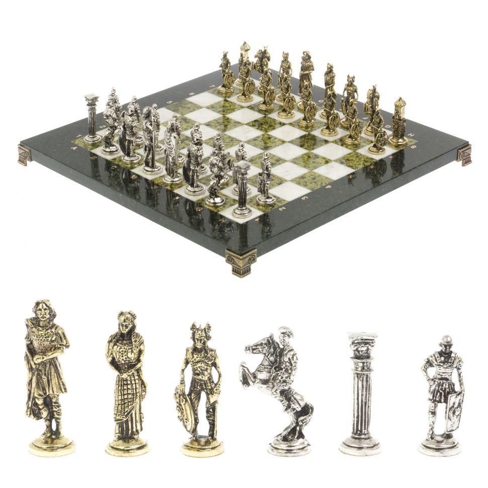 Шахматы "Галлы и Римляне" доска 36х36 см мрамор змеевик фото 1 — 