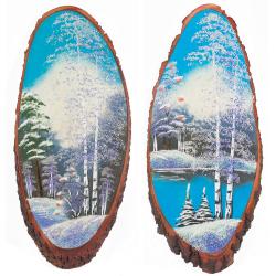 Панно на срезе дерева &quot;Зима&quot; вертикальное 65-70 см каменная крошка — 