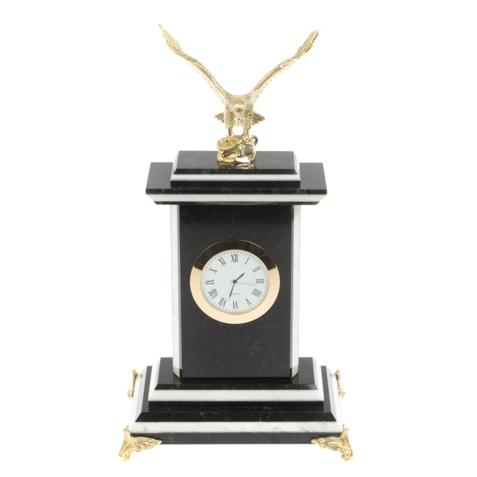 Часы "Горный орел" из змеевика и мрамора фото 1 — 